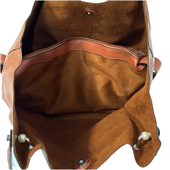 Carleton Los Angeles Brown Large‎ Soft Leather Purse Shoulder Bag w 2 Handles - Picture 5 of 8